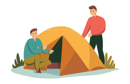 Pitching Camp Tent Compositionのイラスト素材