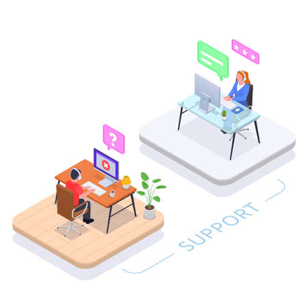 Call Center Helpdesk Isometric Conceptのイラスト素材