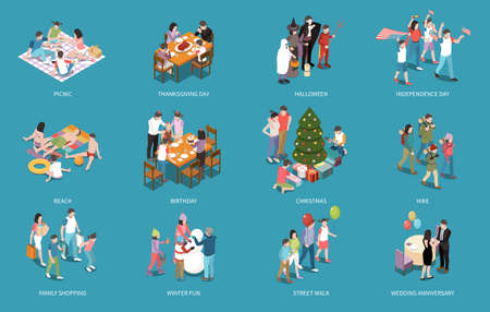 Families Holidays Isometric Setのイラスト素材