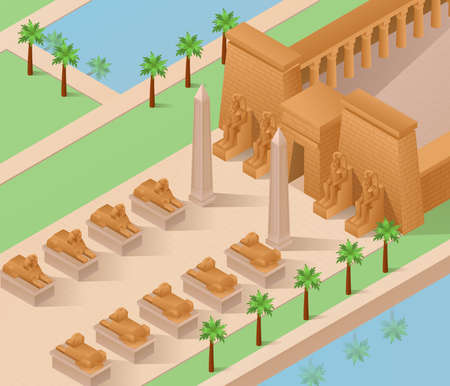 Egyptian Architecture Isometric Backgroundのイラスト素材