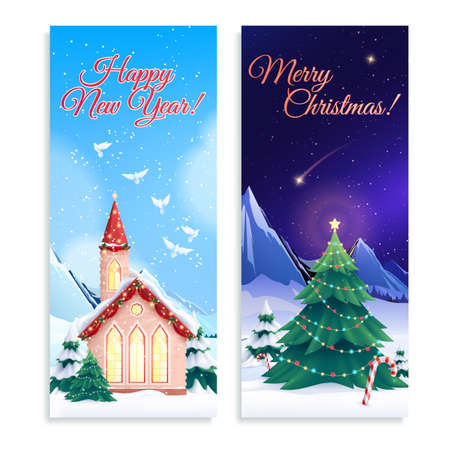Christmas Houses Vertical Bannersのイラスト素材