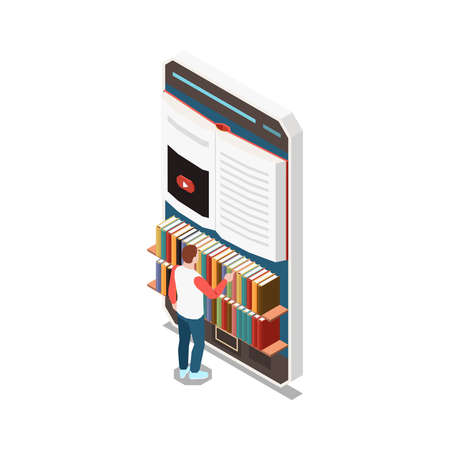 Isometric Smartphone Bookshelf Compositionのイラスト素材