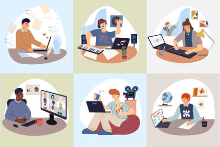 Computer People Square Compositionsのイラスト素材