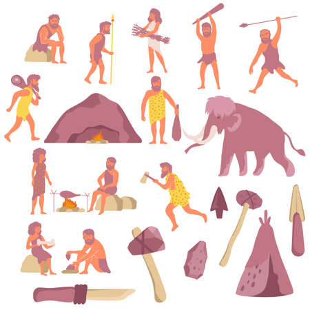 Stone Age Flat Setのイラスト素材