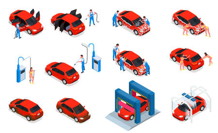 Car Wash Isometric Icon Setのイラスト素材