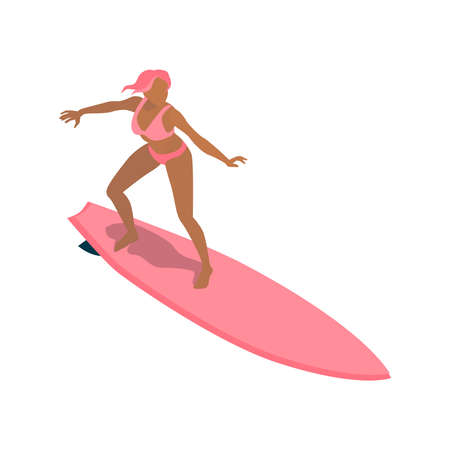 Standing On Surfboard Compositionのイラスト素材