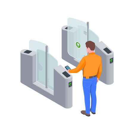 Ticket Barrier Isometric Compositionのイラスト素材