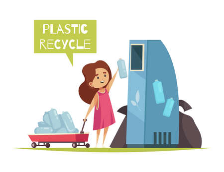 Girl Recycling Plastic Compositionのイラスト素材