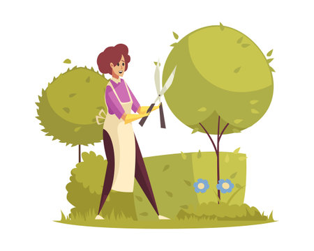 Tree Scissoring Gardener Compositionのイラスト素材