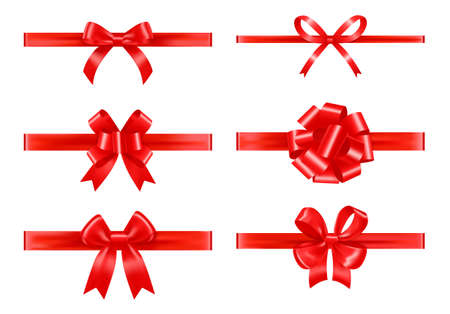 Red Ribbons With Bows Realistic Setのイラスト素材