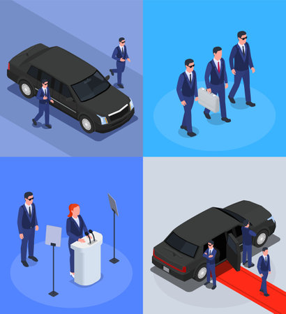 Security Service Isometric Conceptのイラスト素材