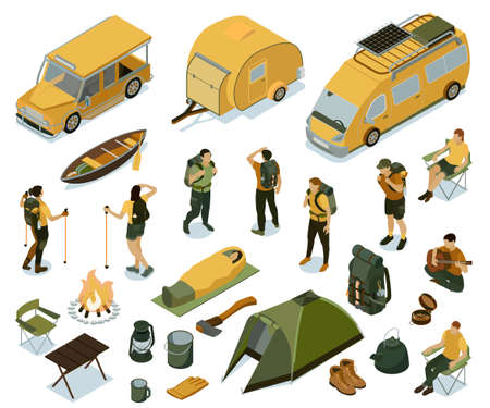 Isometric Hiking Icon Setのイラスト素材