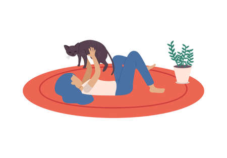 Girl Dandling Cat Compositionのイラスト素材