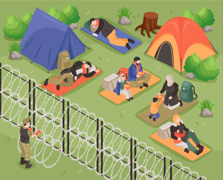 Refugees Isometric Illustrationのイラスト素材