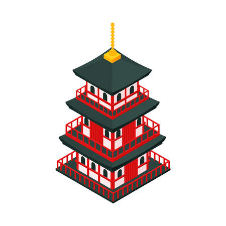 Japanese Pagoda Isometric Compositionのイラスト素材