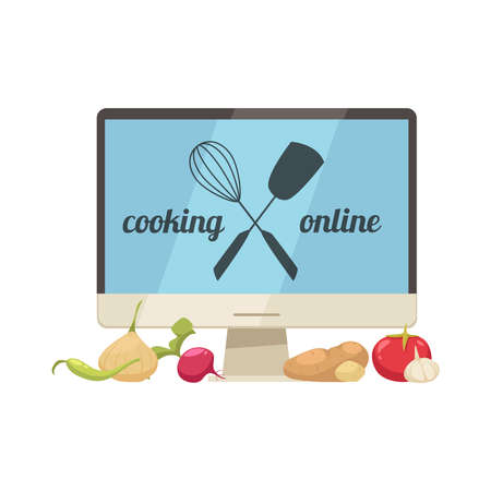 Computer Cooking Vegetables Compositionのイラスト素材