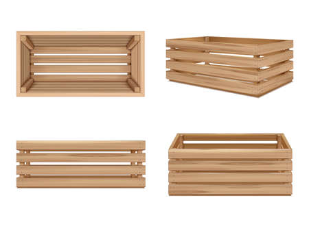 Realistic Wooden Boxes Collectionのイラスト素材