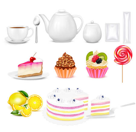 Tea Sweets Realistic Setのイラスト素材