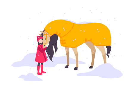 Girl Hugging Horseのイラスト素材