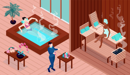 Isometric SPA Interiors Compositionのイラスト素材
