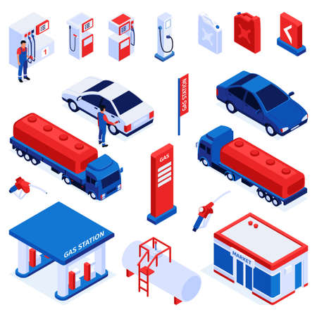 Isometric Gas Station Setのイラスト素材