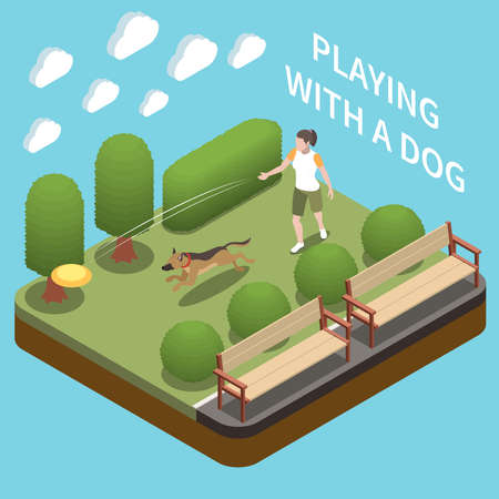 Dog Sitter Walker Isometric Conceptのイラスト素材