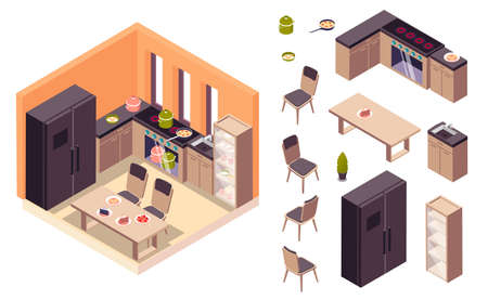 Kitchen Interior Isometric Setのイラスト素材