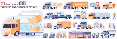 Truck Cargo Delivery Composition Setのイラスト素材