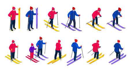 Skiing Isometric Setのイラスト素材