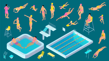 Isometric Swimming Pool Color Icon Setのイラスト素材