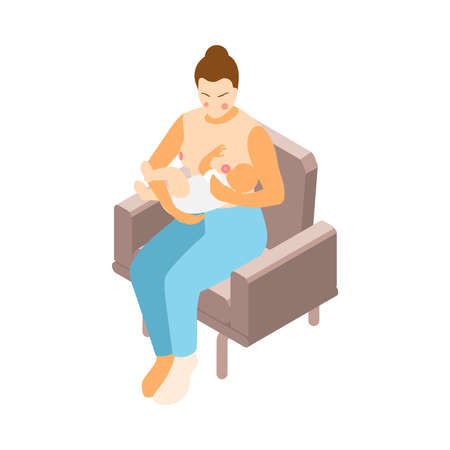 Breastfeeding Isometric Iconのイラスト素材
