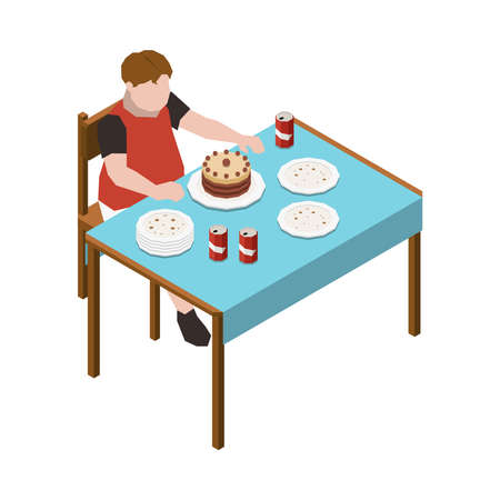 Overeating Boy Isometric Compositionのイラスト素材