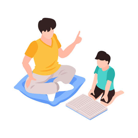 Parent Homeschooling Isometric Compositionのイラスト素材