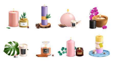 Realistic Scented Candles Setのイラスト素材