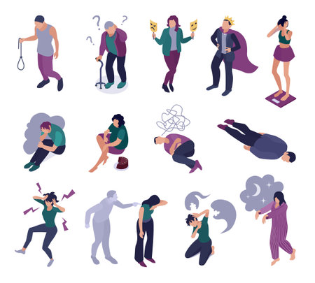 Isometric Mental Disorders Icon Setのイラスト素材