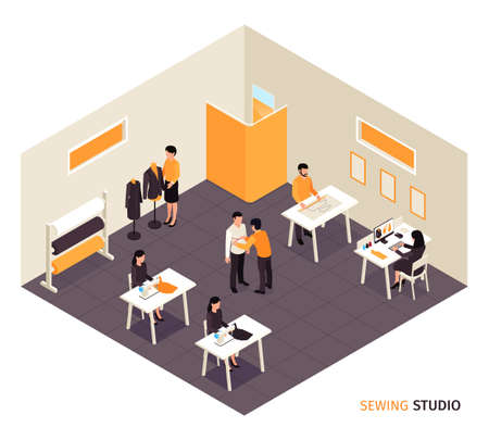 Sewing Studio Isometric Compositionのイラスト素材