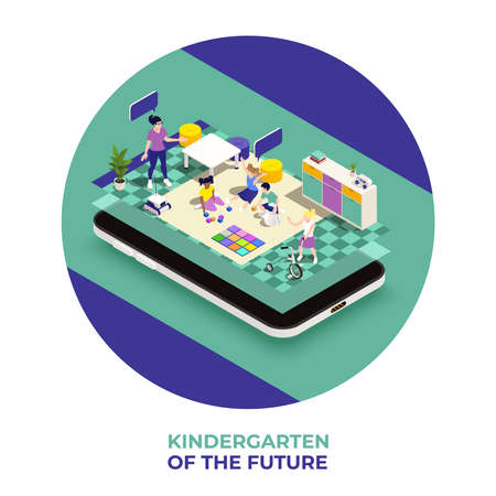 Kindergarten Isometric Colored Conceptのイラスト素材
