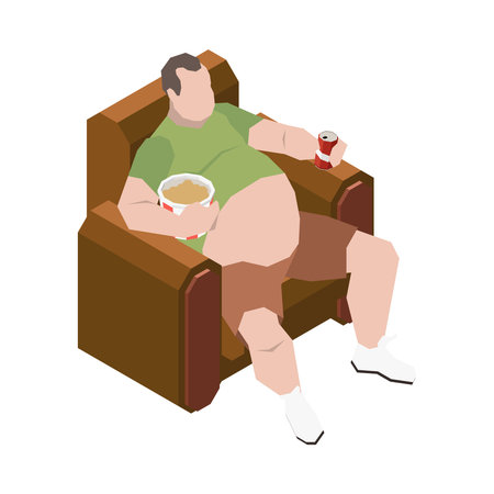 Overeating Man Isometric Compositionのイラスト素材