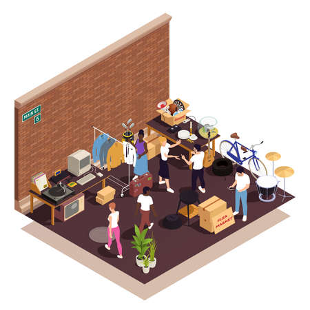 Flea Market Isometric Compositionのイラスト素材