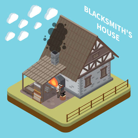 Medieval House Isometric Conceptのイラスト素材