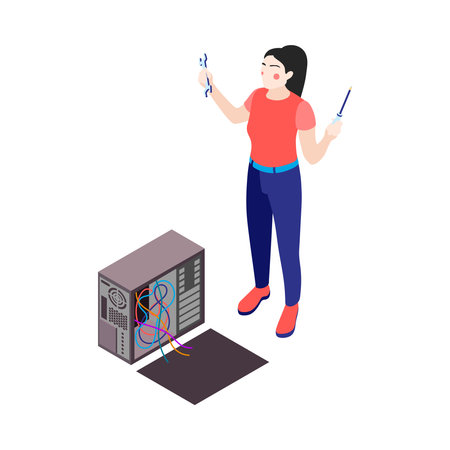 Woman Repairing Computer Compositionのイラスト素材
