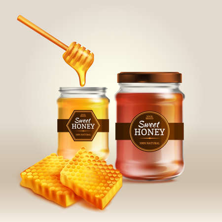 Glass Jar Honey Realistic Backgroundのイラスト素材