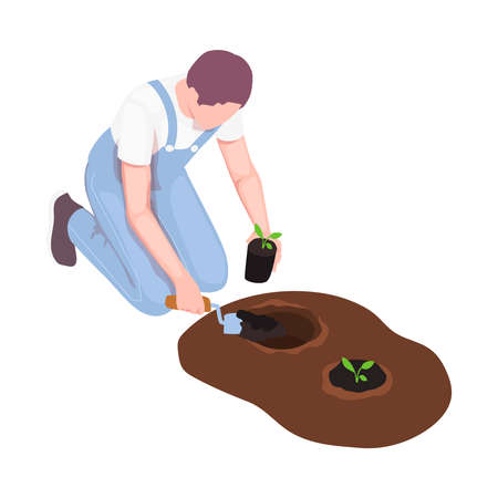 Farmer Digging Plants Compositionのイラスト素材