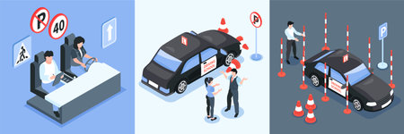 Isometric Driving School Design Concept Setのイラスト素材