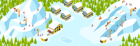 Ski Resort Isometric Horizontal Backgroundのイラスト素材