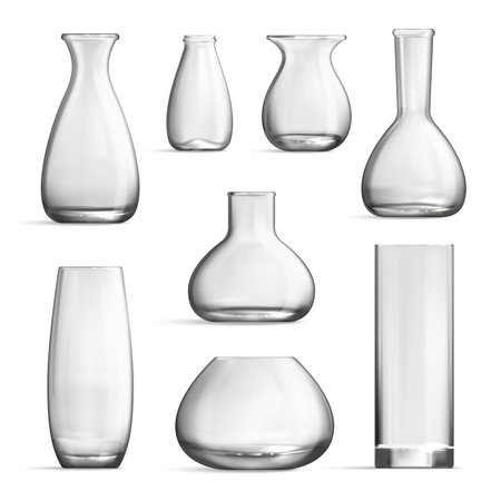Glass Vase Mockup Realistic Monochrome Setのイラスト素材