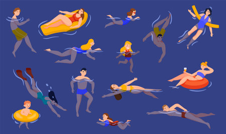 Swimming People Setのイラスト素材