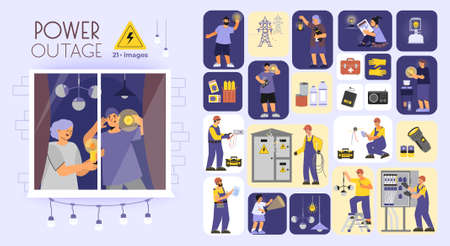 Power Outage Flat Compositionsのイラスト素材