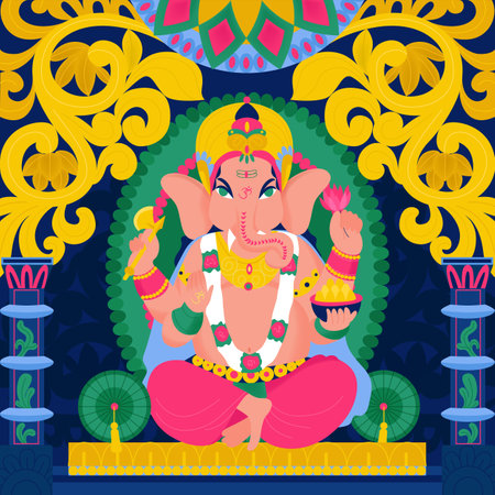 Ancient Indian Hindu God Ganesha Compositionのイラスト素材