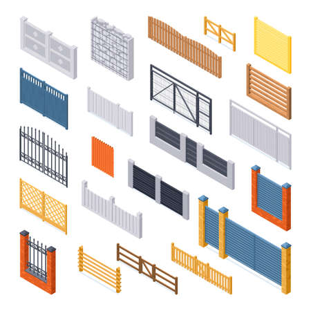Isometric Fences Setのイラスト素材